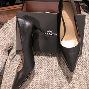 Coach black studded leather pumps